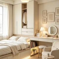 Ensemble lit tatami, armoire et coiffeuse en bois bicolore blanc avec rangement intégré pour petite chambre – Mobilier intégré