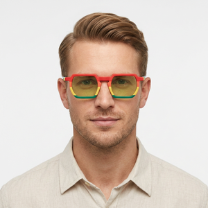 Lunettes de soleil rectangulaires à monture intégrale pour hommes, verres miroir, protection UV 100%, style décontracté coloré, adulte - Product Image 1