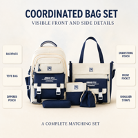 Sac à dos imperméable et tendance de grande capacité, ensemble de cinq pièces, pour les élèves du collège, du lycée et du primaire