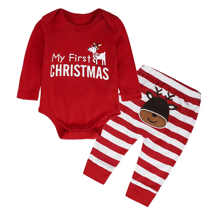 Baby Clothes Sets Infant My First Christmas Romper Pants Sets Toddler Cotton Long Sleeve Jumpsuit Outfits Kids New Year Clothing Baby Clothes Set