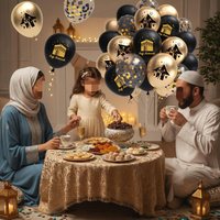Lot de 26 ballons en latex à paillettes de 12 pouces, transparents, confettis, Umrah Mubarak, imprimés noir et or, pour la fête de l'Aïd musulman