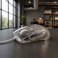 Souris filaire optique USB universelle transparente en cristal pour bureau, 3600 DPI, 3 boutons, LED RGB colorée, 6D, en stock