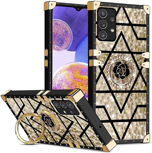 New Arrival TPU Luxury Glitter Bling With Ring Holder Rose Flower Print Cover Phone Caser for Samsung A12 A51 A70 A73 A32 A03S