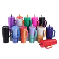 Gobelet isotherme de 40 oz avec poignée et paille, en acier inoxydable à double paroi, bouteille sous vide pour café, thé, jus, utilisation en voiture, anti-fuite
