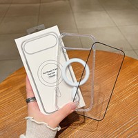 Coque de Téléphone Magnétique en Acrylique Transparent avec Film en Verre Trempé pour iPhone 17 et Protection d'Écran pour Modèle iPhone