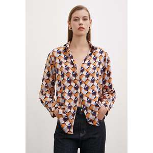 เสื้อเชิ้ตผ้าซาตินลายเรขาคณิตสำหรับผู้หญิง ติดกระดุม สวมใส่สบายๆ ทุกวัน สีพาสเทล - Product Image 2