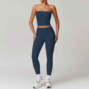 Grosir kustom Logo kualitas tinggi mewah penjualan laris indah belakang dan ketat mulus Gym bernafas cepat kering 2 potong Set wanita - Product Image 5