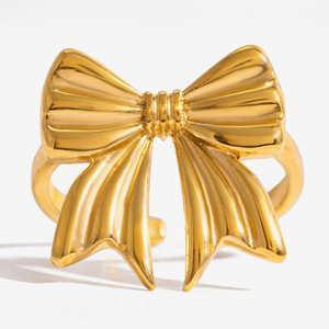 Bowknot <b>Open</b> <b>Ring</b> 18K Gold Plated Stainless Steel Women's Fashion Jewelry Gift Geometric Design - Product Image 1