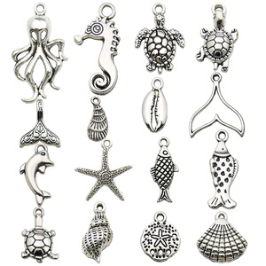 Colgante de animales marinos de aleación de plata antigua, formas mixtas para hacer pulseras, accesorios de joyería DIY - Product Image 5