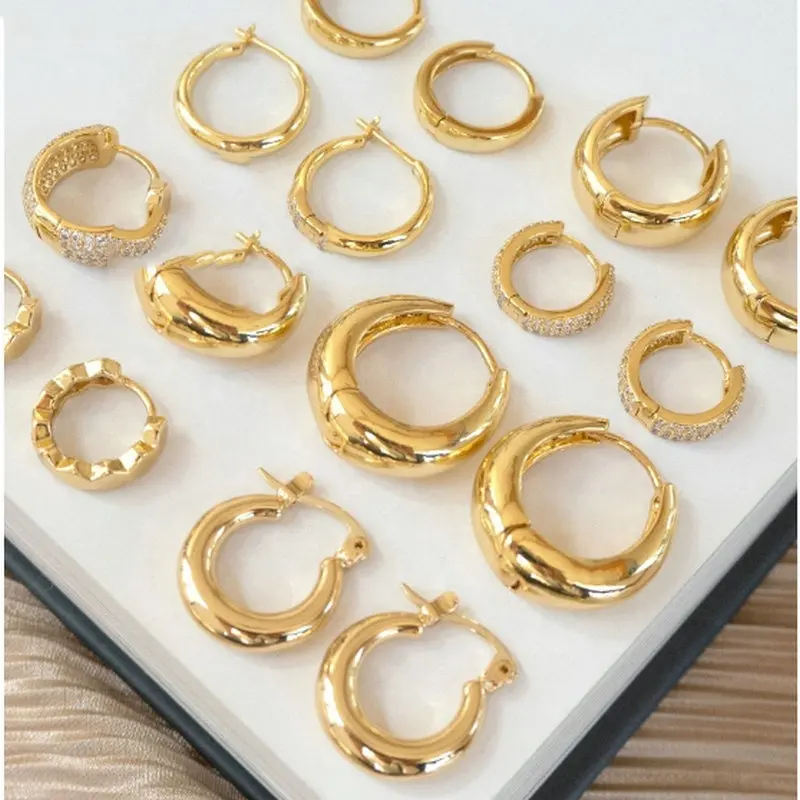 INS Brass Hoop Huggies Earrings Small Large Circle Hoops CC rhinestone diamond Earrings Women Girls gold hoop earrings