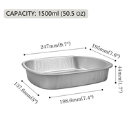 Conteneur alimentaire rectangulaire en aluminium de 1500 ml, certifié ISO, avec film d'étanchéité en PET moulé en pulpe, recyclable, de qualité alimentaire
