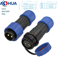 Connecteur étanche LD16 à 2 broches, fil à fil, 20A 300V, borne à vis IP68, mâle-femelle, pour usage industriel