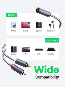 <span class=keywords><strong>Cable</strong></span> UGREEN AV102 de 3.5mm <span class=keywords><strong>Hembra</strong></span> <span class=keywords><strong>a</strong></span> 2 <span class=keywords><strong>RCA</strong></span> Macho, Adaptador de Audio <span class=keywords><strong>Auxiliar</strong></span> Estéreo <span class=keywords><strong>RCA</strong></span> Chapado en Oro, Carcasa Metálica Flexible, <span class=keywords><strong>Cable</strong></span> <span class=keywords><strong>RCA</strong></span> en Y - Product Image 3
