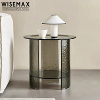 WISEMAX FURNITURE Table basse moderne de style nordique pour salon, table ronde en verre gris, table d'appoint pour canapé, pour hôtel, restaurant, café, villa