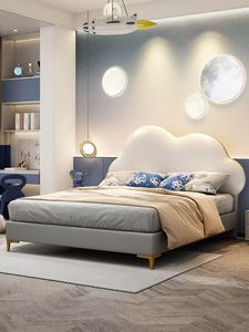 Cloud Design Luxury Bedhead Marco tapizado de cuero y respaldo Cama de cuero para niños con elevador Caja de almacenamiento de gas - Product Image 5
