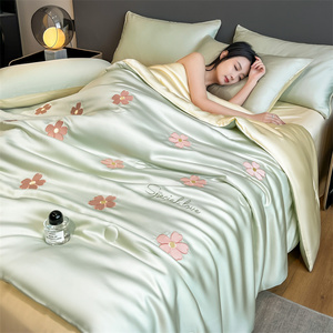 Parure de lit quatre pièces personnalisable en polyester, motif végétal moderne, soie lavée <span class=keywords><strong>et</strong></span> soie glacée, écologique, respirante, toutes saisons - Product Image 1