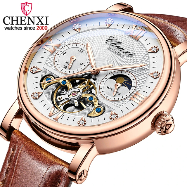 CHENXI Sport Top Fashion Men's Automatic Mechanical Watch Waterproof Wristwatch 22mm Male Clock 8876 Moon Phase Tourbillon
