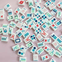 Nouvelles tuiles de Mahjong chinoises esthétiques, en porcelaine blanche à motif floral, pour jeu de table familial ou de fête