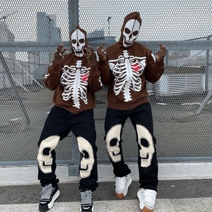 Y2K LOGO personalizzato all'ingrosso di alta qualità francese spugna taglie forti da uomo Full Zip up felpe <span class=keywords><strong>con</strong></span> cappuccio stampate <span class=keywords><strong>scheletro</strong></span> Unisex felpe - Product Image 2