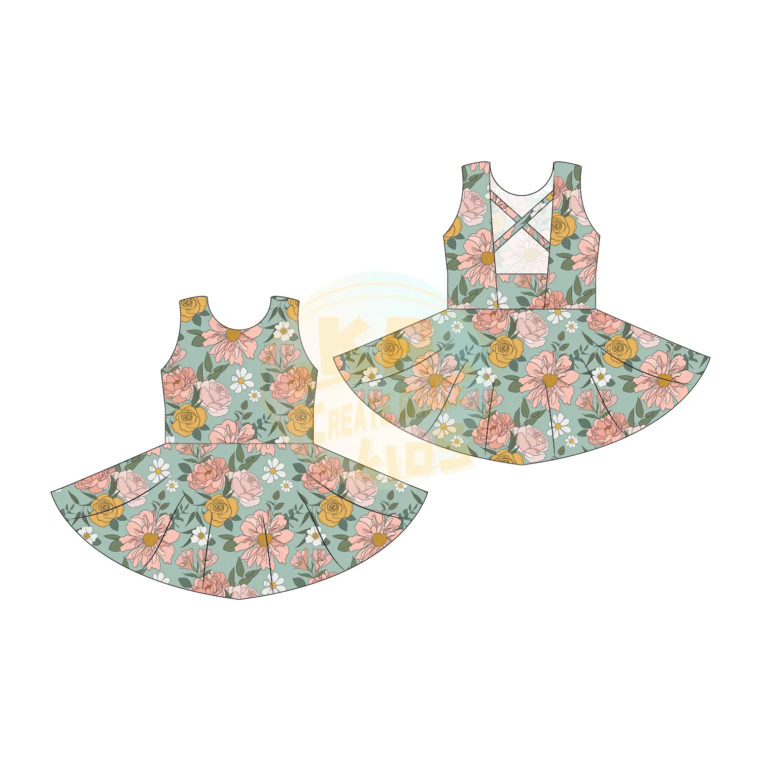 Hot Sale Summer Toddler Kids Beach Clothing Sleeveless Crossing Back Backless Frock Jumper Skirt Floral Girls Sundress Dresses