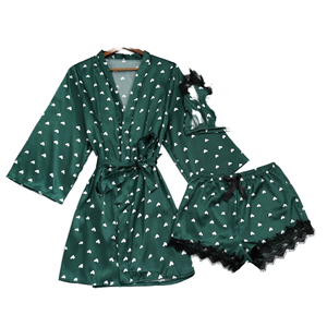 Nueva Llegada: Conjunto de Pijamas de Satén de 3 Piezas para Mujer, Talla Grande, Estampado Informal para Primavera, Ropa de Dormir con Tela Transpirable y Suave - Product Image 1