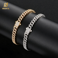 Pulsera de Cadena Cubana de Acero Inoxidable con Micro Pavé de Circonita Cúbica de Una Sola Fila NUOYA, Joyería Hip Hop para Hombre