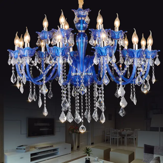 Fancy Light Modern Hot Sale Led Crystal Chandelier Lighting Hotel Blue Color Wedding Decoration Pendant Light