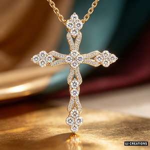 Collier chaîne de pull personnalisé en argent plaqué or 10K/14K/18K avec diamant CVD de laboratoire VS, pendentif croix, cadeau de fiançailles classique - Product Image 1