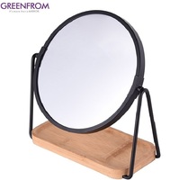 Miroir de maquillage portable détachable de 6 pouces au design moderne avec plateau en bois pour la beauté et le maquillage sur le bureau