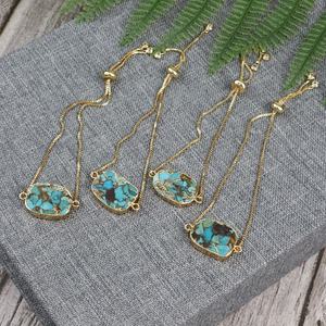 LS-A143 Splendida <span class=keywords><strong>naturale</strong></span> del <span class=keywords><strong>turchese</strong></span> del braccialetto tirare catena regolabile braccialetto con placcatura in oro del commercio all'ingrosso 2020 - Product Image 3