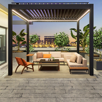 Auvent moderne en PVC Toscana, toit à lamelles en aluminium imperméable, LED, télécommande électrique, protection UV intelligente, balcon