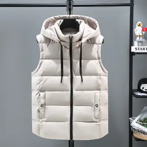 Down Jacket Vest Winter Excellent Sleeveless Thermal Down Coat Woven Men Puffer Removable Hoodie Warm Plus Size