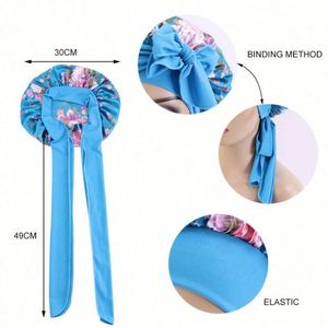 Women Floral Head Wraps Custom Satin Hair Bonnet Ankara Bonnet Satin Fashion Designer Bonnets With <b>Tie</b> - Product Image 5