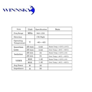 Aislador RF WINNSKY FIR19D3T30H 960-1250MHz, Paquete de Ferrita de Inserción, 0.6dB, <span class=keywords><strong>Aislamiento</strong></span> de 16dB, Potencia Media de 30W - Product Image 3