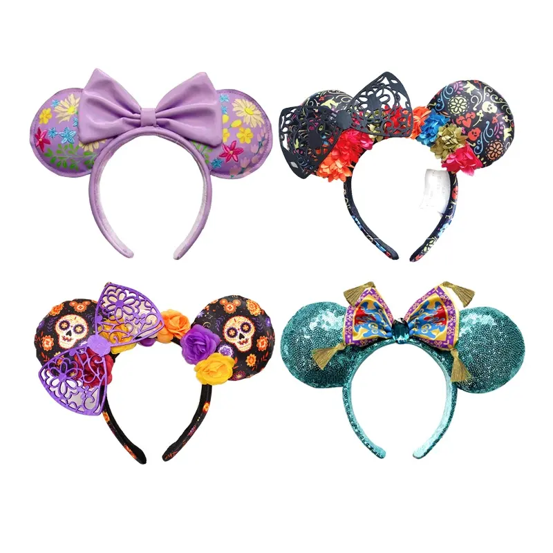 Mickey Headband Minnie Ear Lantejoula Bow Hairband Acessórios Cabelo Cartoon Sereia Ariel Headbands Hawaii Headwear