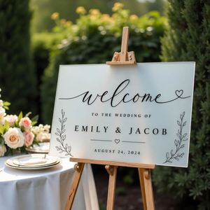 Luxury <b>Welcome</b> Acrylic <b>Sign</b> Uv Printed Custom <b>Wedding</b> Ceremony Entrance Black Frosted White Board - Product Image 2
