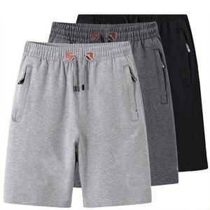 Men's Casual Bermuda Shorts Solid Color Elastic Waist With Pockets Breathable Knitted Cotton Mid Length Custom Logo Front - Product Image 2