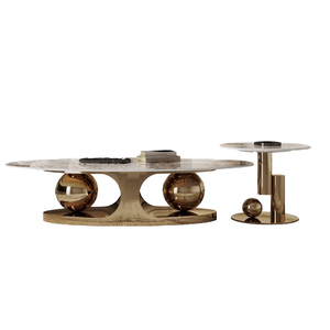 Bàn trà đá phiến trắng hình <span class=keywords><strong>oval</strong></span> thiết kế hiện đại, nội thất gia đình, phòng khách, bàn trà trung tâm sang trọng mạ vàng cỡ lớn - Product Image 6