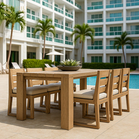 Ensemble table et chaises en teck à lattes JEILI, mobilier de restaurant extérieur moderne pour projets de villas et cours.