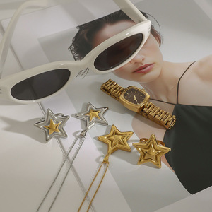 Collier étoile en acier inoxydable bicolore plaqué or, pendentif étoile à cinq branches, bijou cadeau, accessoire de mode - Product Image 2