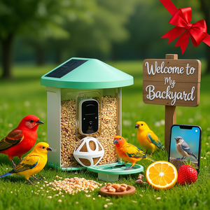 Caméra d'observation des oiseaux 2K HD à énergie solaire avec identification des espèces par IA, fixation suspendue pour toit vert - Product Image 2