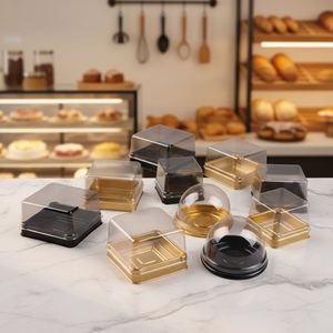 Boîtes d'emballage transparentes carrées en plastique pour cupcakes, dômes, muffins, desserts et mini-gâteaux - Product Image 1