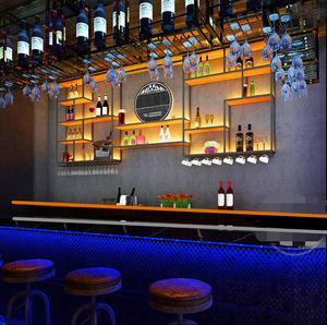 Thiết Kế Hiện Đại Tùy Chỉnh Treo Giá Rượu Tủ Gỗ Với Điểm Nhấn Sắt Treo Tường Rượu Vang Đỏ Hiển Thị Cho Nhà Hàng Thanh - Product Image 1