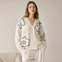 Cardigan en laine tricoté à la machine noir ivoire, col en V, dos nu, à lacets, pour femme et unisexe, pull en maille à manches longues, boutonné sur le devant, hiver