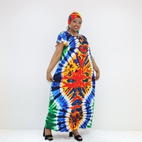 Gaun Maxi Boubou Cotton Radial Abstract Print dengan Lengan Pendek dan Leher Bulat KT01-696FY
