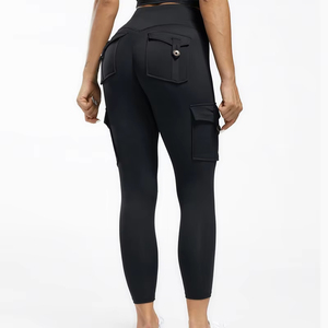 Pantalones de Yoga de entrenamiento de alta elasticidad con logotipo personalizado, mallas de cintura alta con bolsillo de carga para mujer - Product Image 5