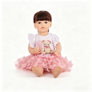 Poupée Reborn de 22 pouces en vinyle intégral, motif ours mignon, jupe tutu en tulle papillon, poupée de jeu - Product Image 1