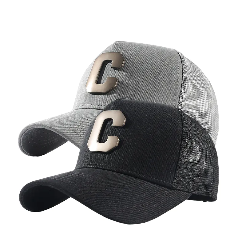 Vintage stil açık Metal Logo şoför şapkası özel işlemeli yün kavisli ağız baskılı ayarlanabilir boyut at kuyruğu beyzbol şapkası
