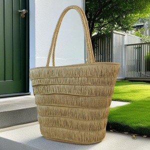 Bolso de mano tejido con borlas para mujer, estilo francés, para verano, vacaciones, playa, con cremallera, de terciopelo piel de melocotón, color bronceado - Product Image 3