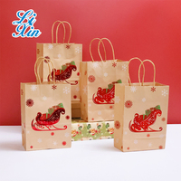 Sac en papier cadeau de Noël avec motifs variés / Sac en papier kraft brun personnalisé avec impression à chaud pour cadeaux et artisanat